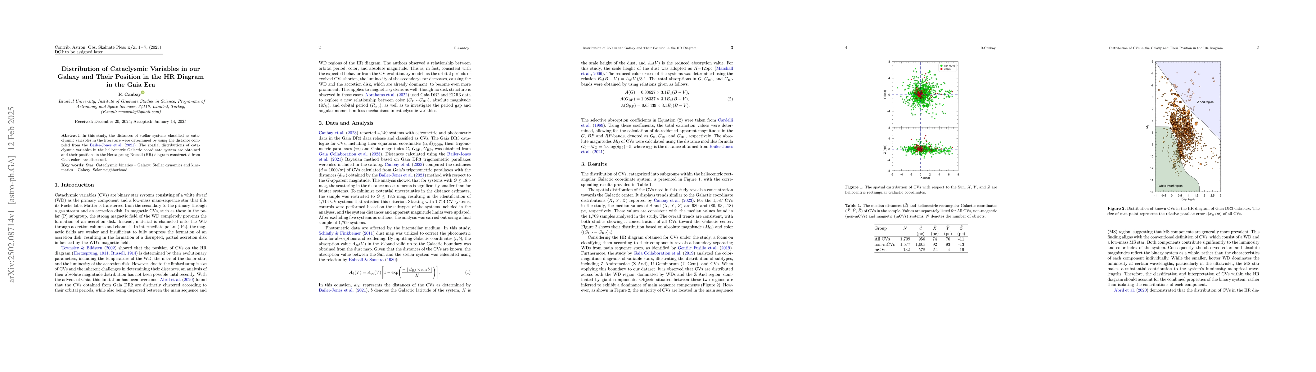 Thumbnail for Distribution of Cataclysmic Variables in our Galaxy and Their Position
  in the HR Diagram in the Gaia Era
