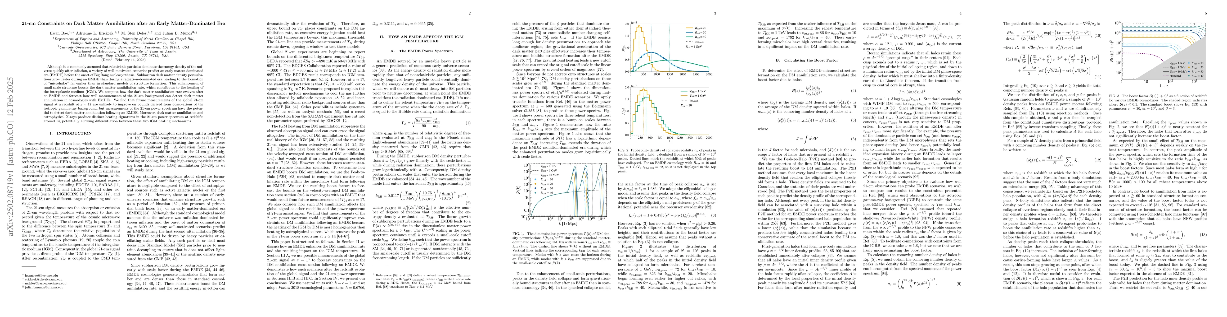 Thumbnail for 21-cm Constraints on Dark Matter Annihilation after an Early
  Matter-Dominated Era