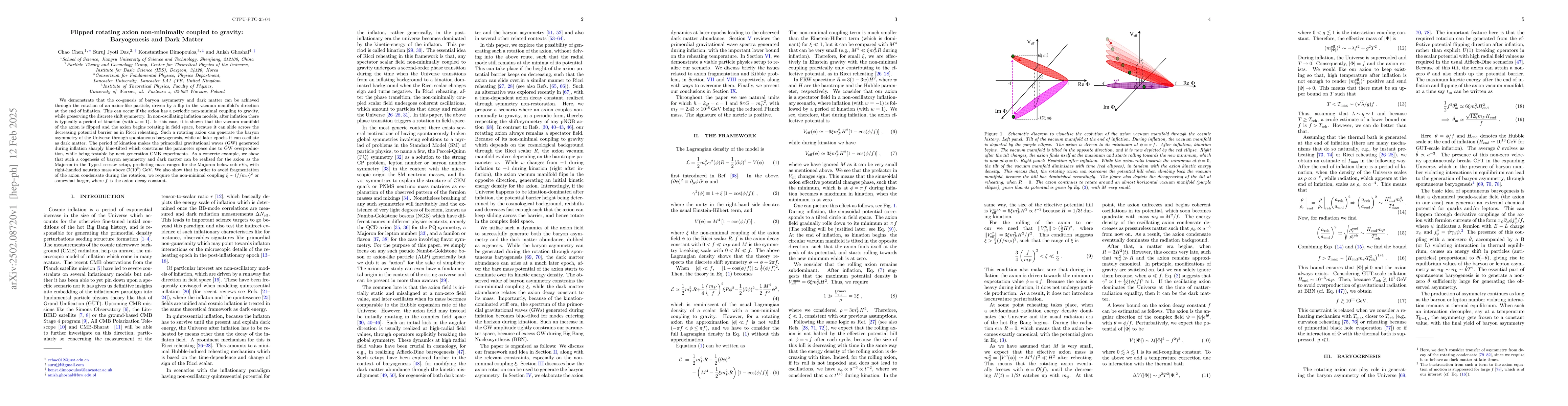Thumbnail for Flipped Rotating Axion Non-minimally Coupled to Gravity: Baryogenesis
  and Dark Matter