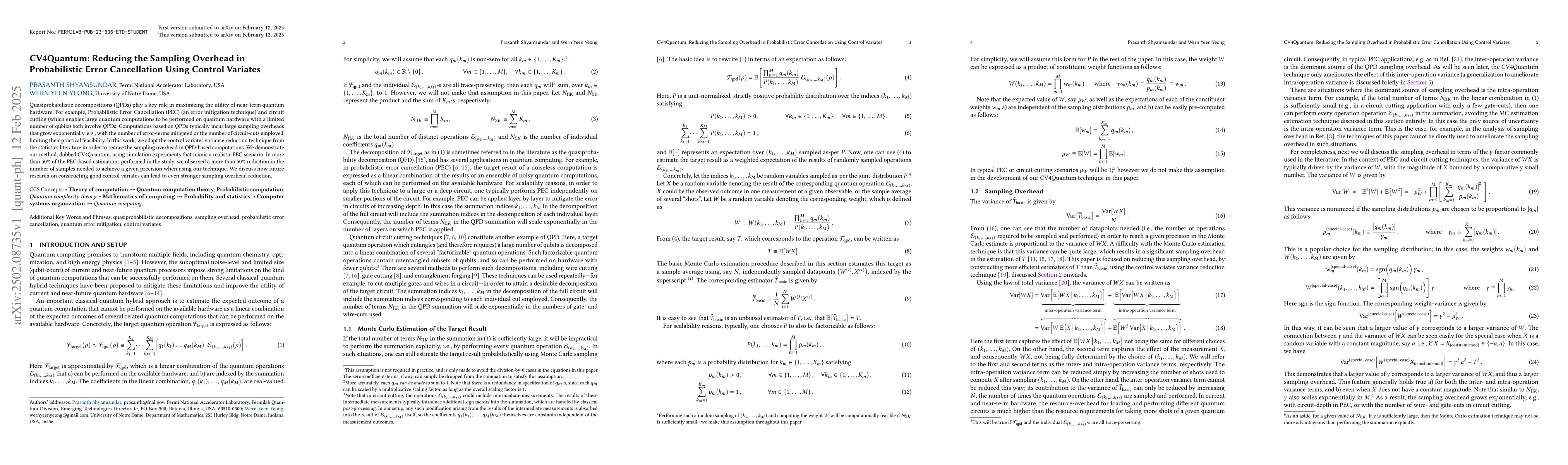 Thumbnail for CV4Quantum: Reducing the Sampling Overhead in Probabilistic Error
  Cancellation Using Control Variates