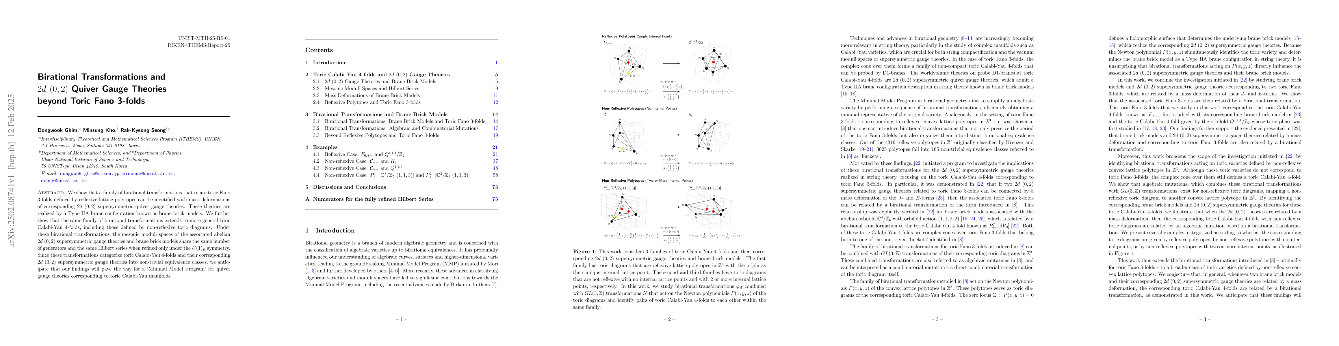 Thumbnail for Birational Transformations and 2d (0,2) Quiver Gauge Theories beyond
  Toric Fano 3-folds