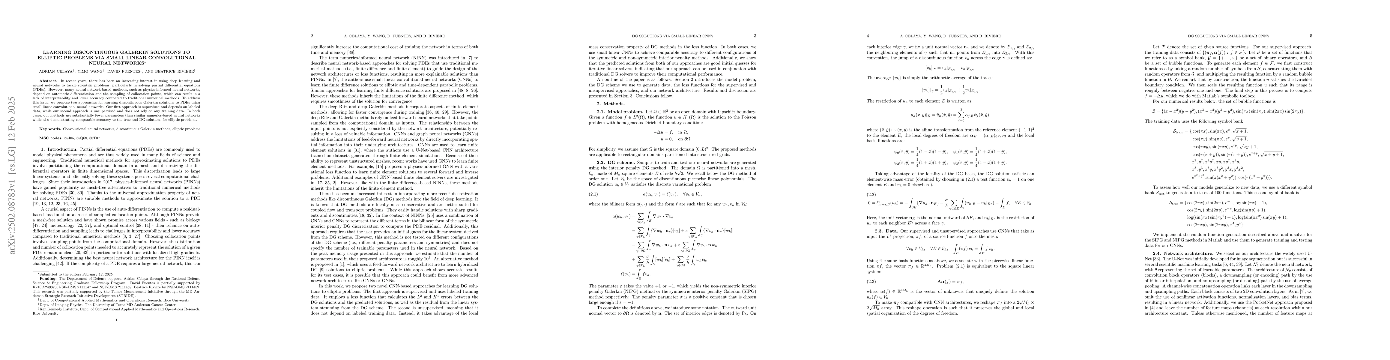 Thumbnail for Learning Discontinuous Galerkin Solutions to Elliptic Problems via Small
  Linear Convolutional Neural Networks