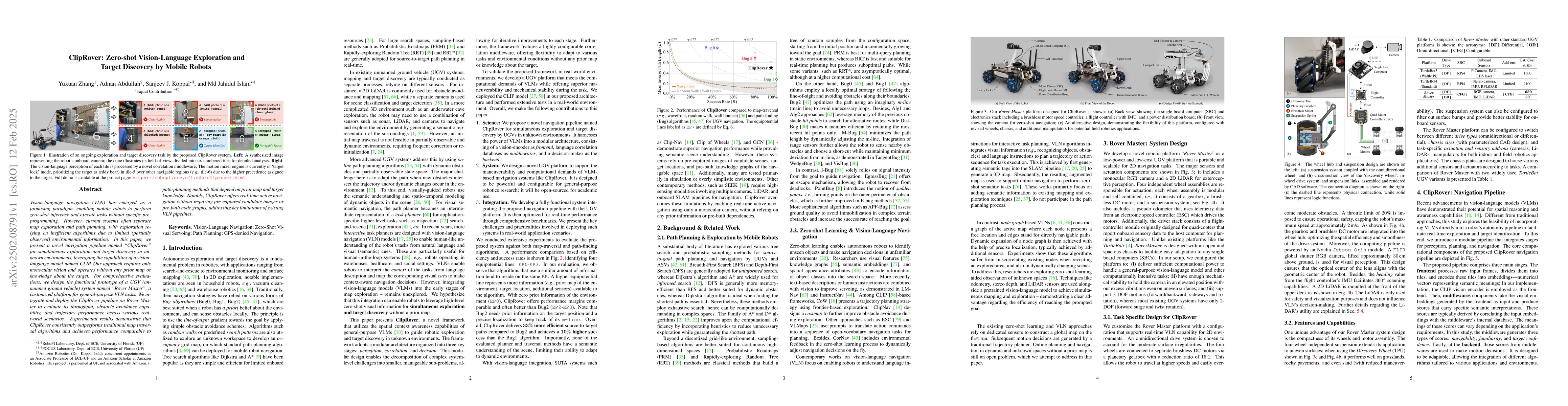 Thumbnail for ClipRover: Zero-shot Vision-Language Exploration and Target Discovery by
  Mobile Robots