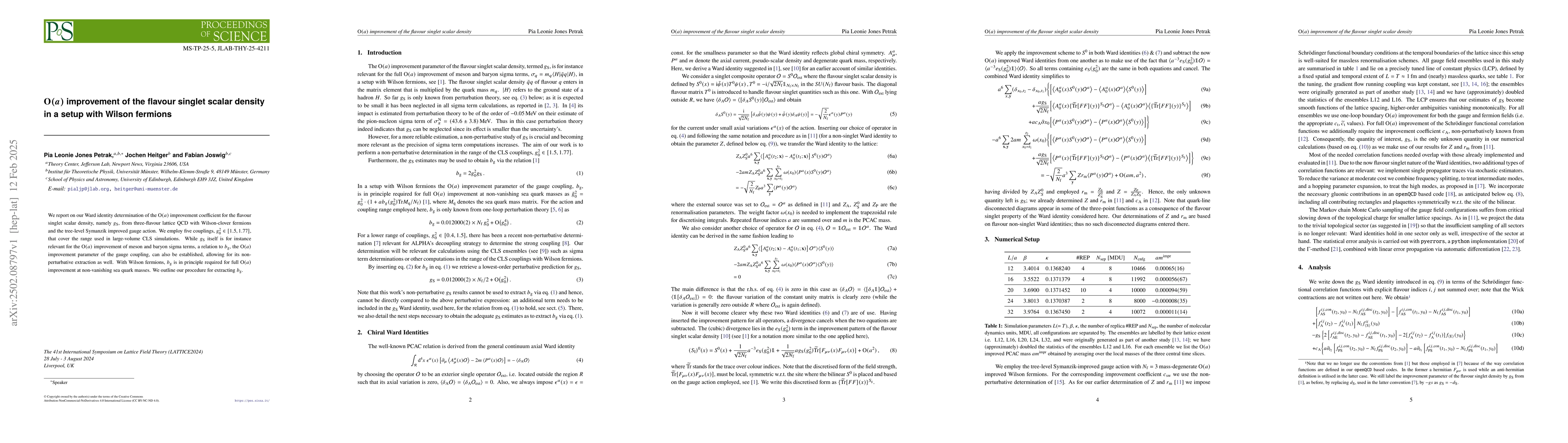 Thumbnail for $\mathrm{O}(a)$ improvement of the flavour singlet scalar density in a
  setup with Wilson fermions