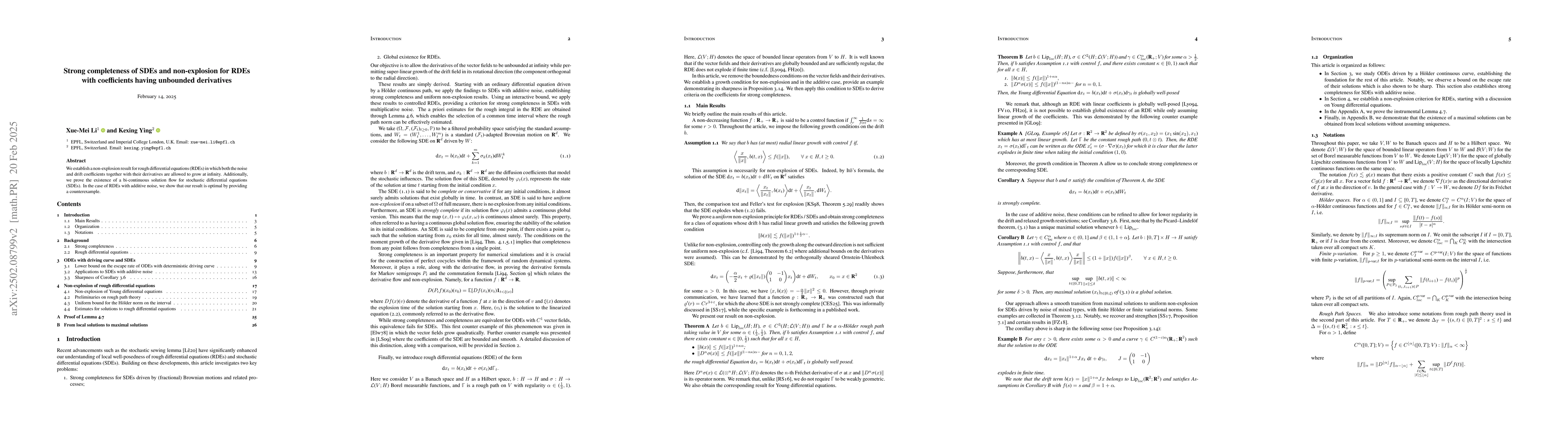 Thumbnail for Strong completeness of SDEs and non-explosion for RDEs with coefficients
  having unbounded derivatives