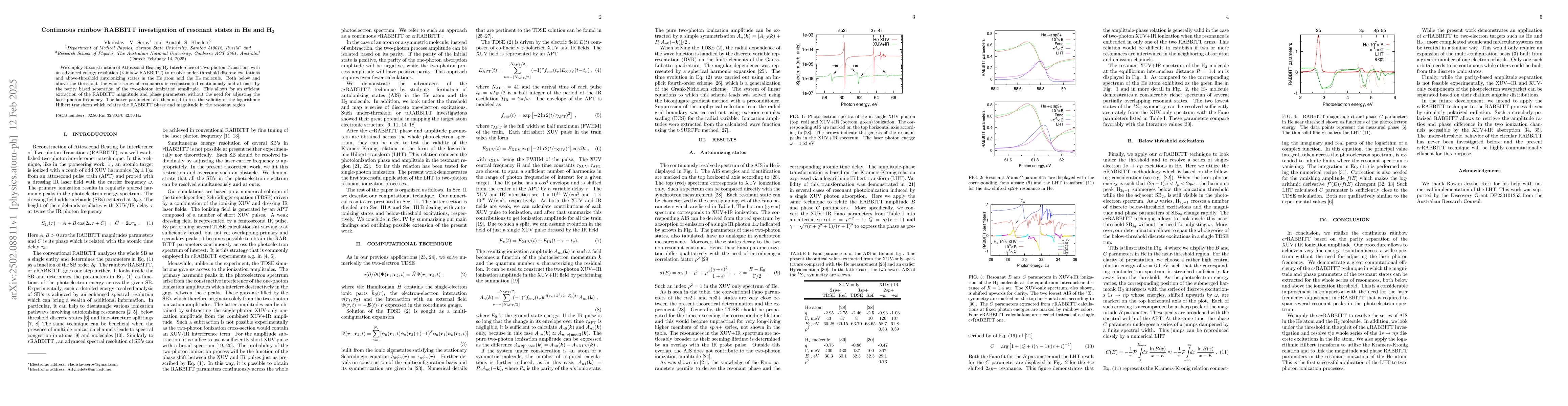 Thumbnail for Continuous rainbow RABBITT investigation of resonant states in He and
  H$_2$