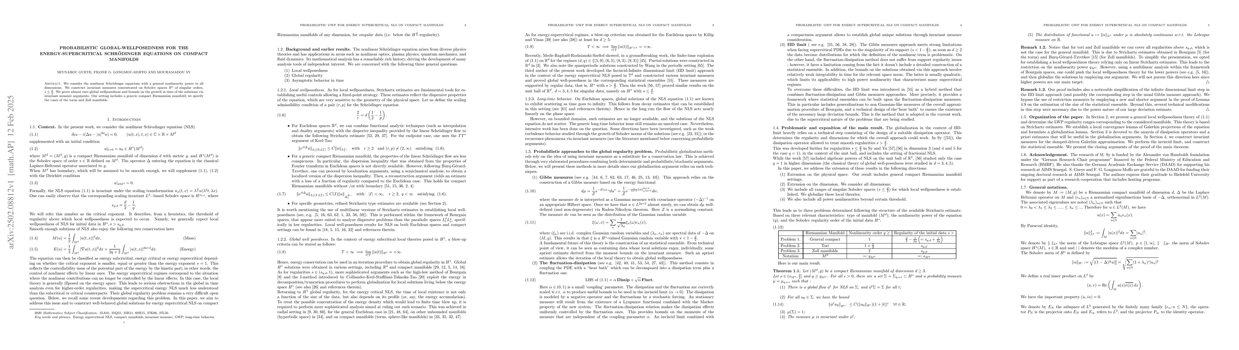 Thumbnail for Probabilistic global-wellposedness for the energy-supercritical
  Schrödinger equations on compact manifolds