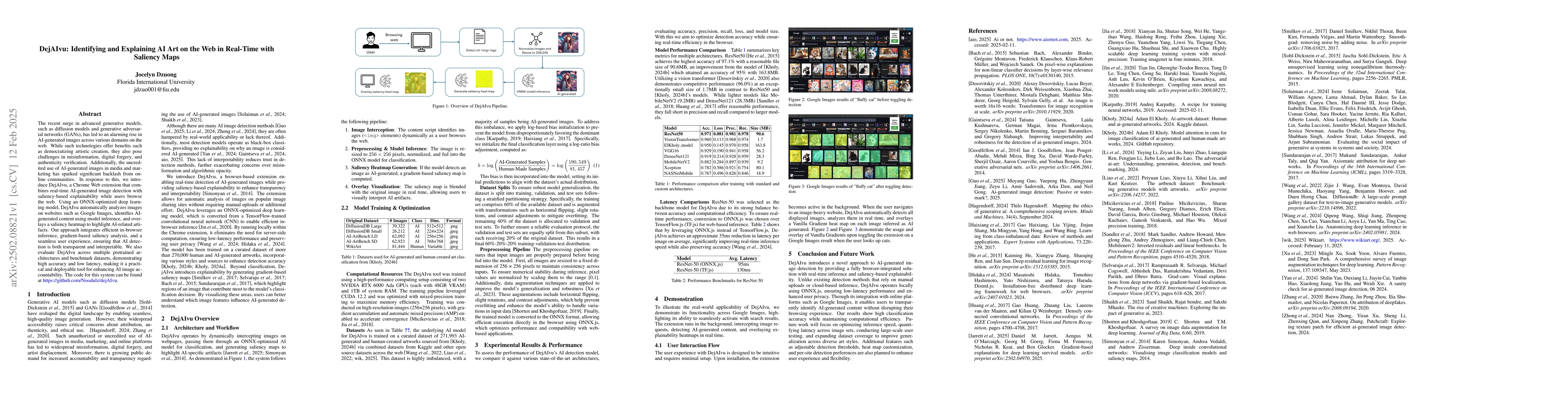 Thumbnail for DejAIvu: Identifying and Explaining AI Art on the Web in Real-Time with
  Saliency Maps