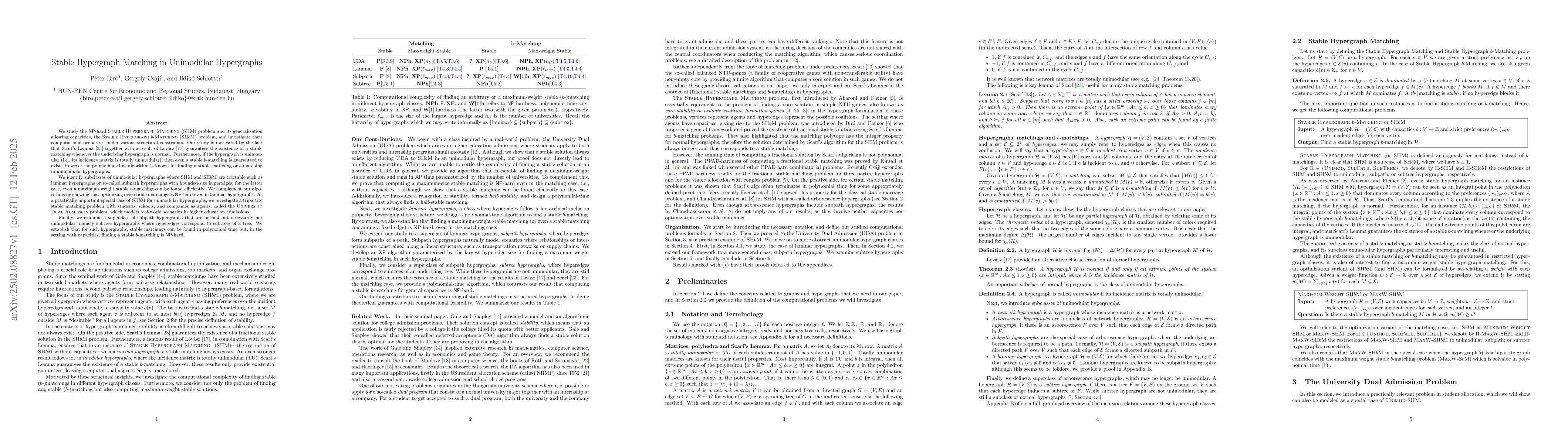 Thumbnail for Stable Hypergraph Matching in Unimodular Hypergraphs