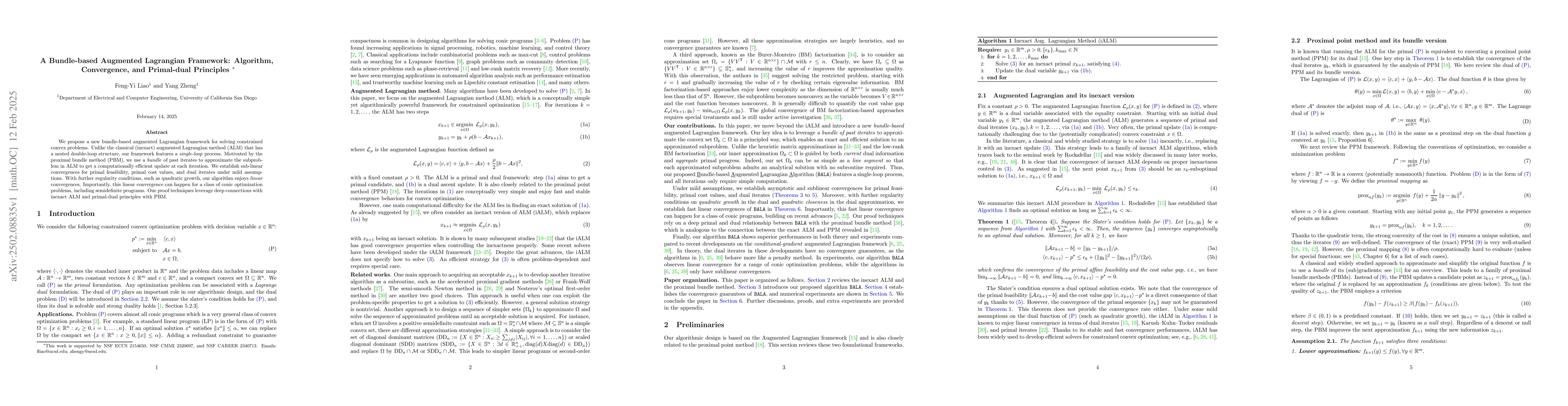Thumbnail for A Bundle-based Augmented Lagrangian Framework: Algorithm, Convergence,
  and Primal-dual Principles