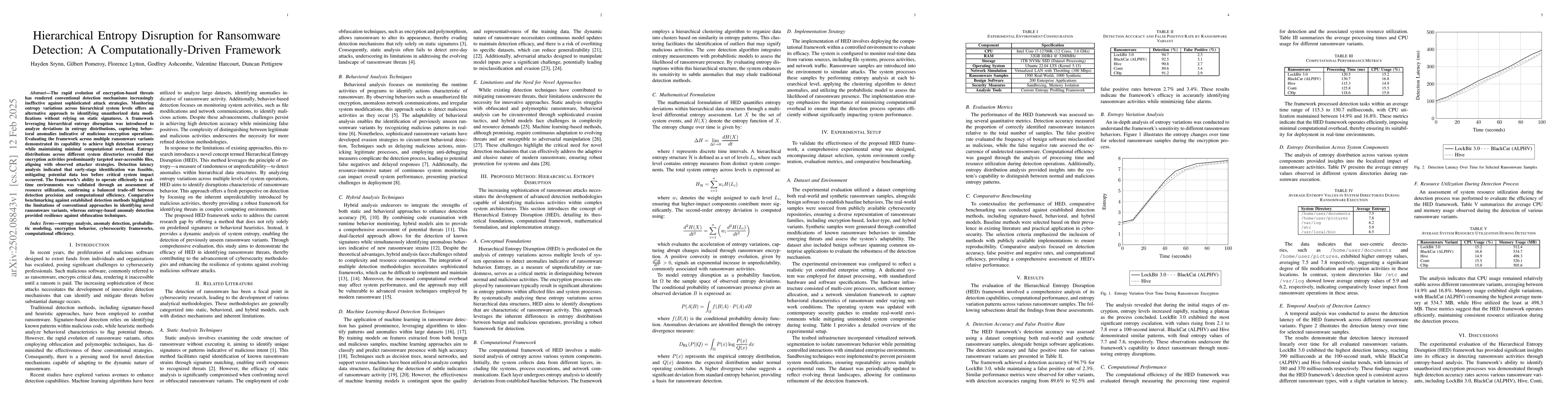 Thumbnail for Hierarchical Entropy Disruption for Ransomware Detection: A
  Computationally-Driven Framework