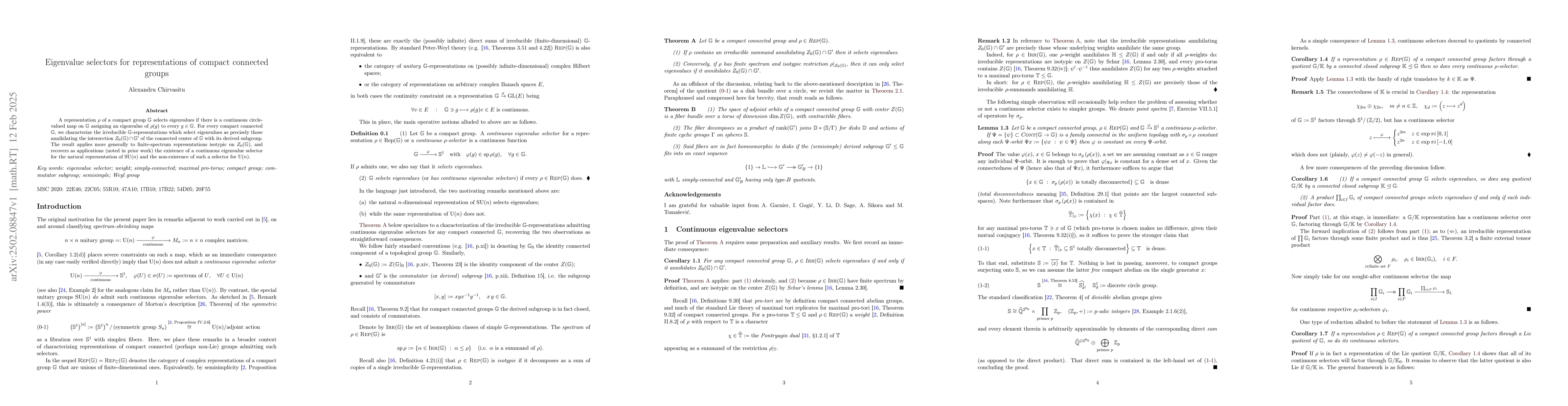 Thumbnail for Eigenvalue selectors for representations of compact connected groups