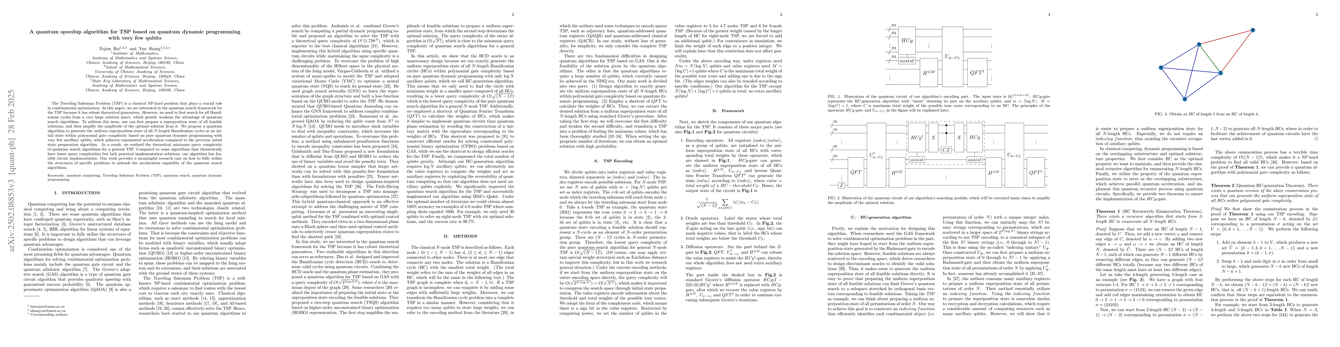 Thumbnail for A quantum speedup algorithm for TSP based on quantum dynamic programming
  with very few qubits