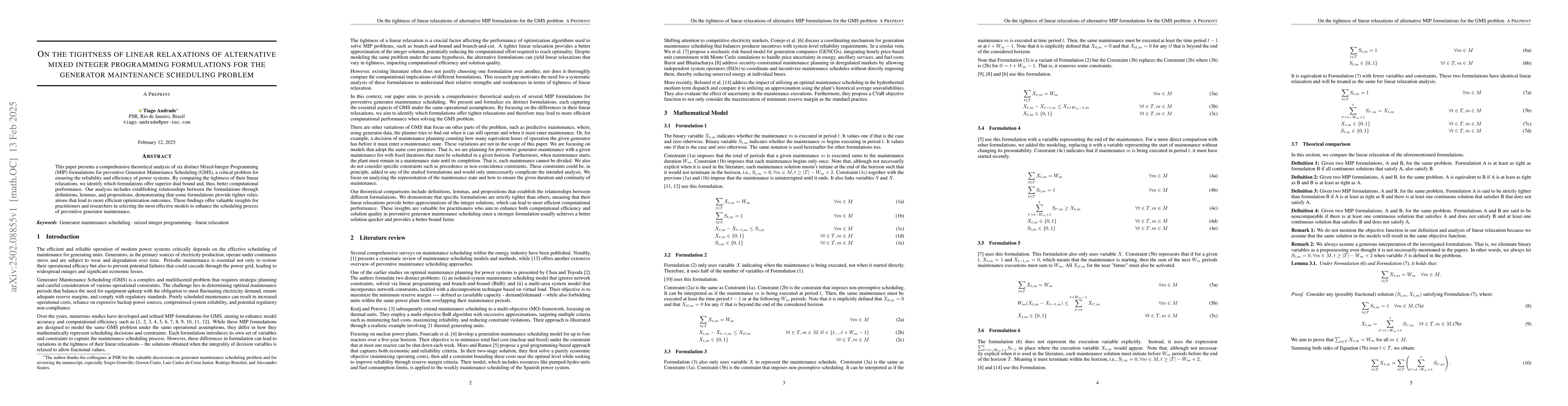 Thumbnail for On the tightness of linear relaxations of alternative mixed integer
  programming formulations for the generator maintenance scheduling problem