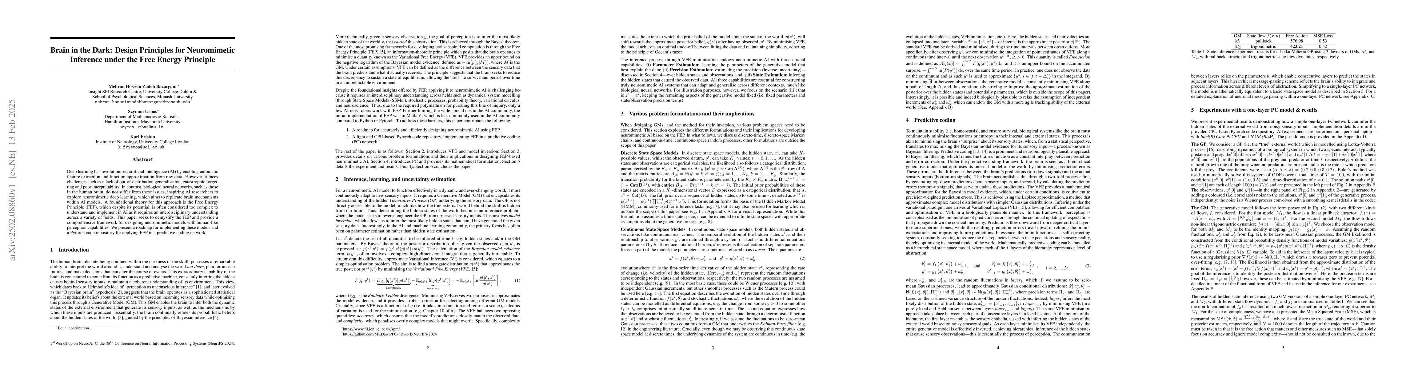 Thumbnail for Brain in the Dark: Design Principles for Neuromimetic Inference under
  the Free Energy Principle