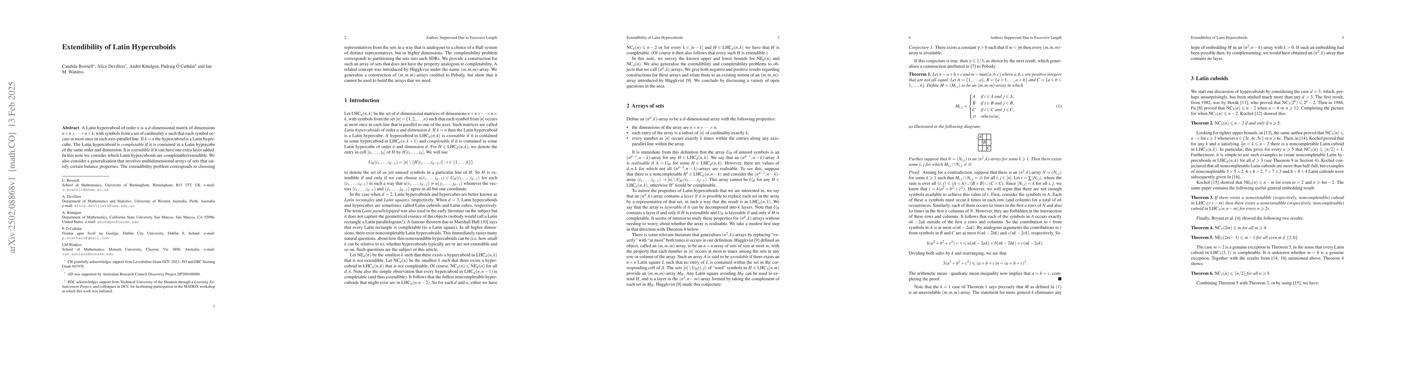 Thumbnail for Extendibility of Latin Hypercuboids