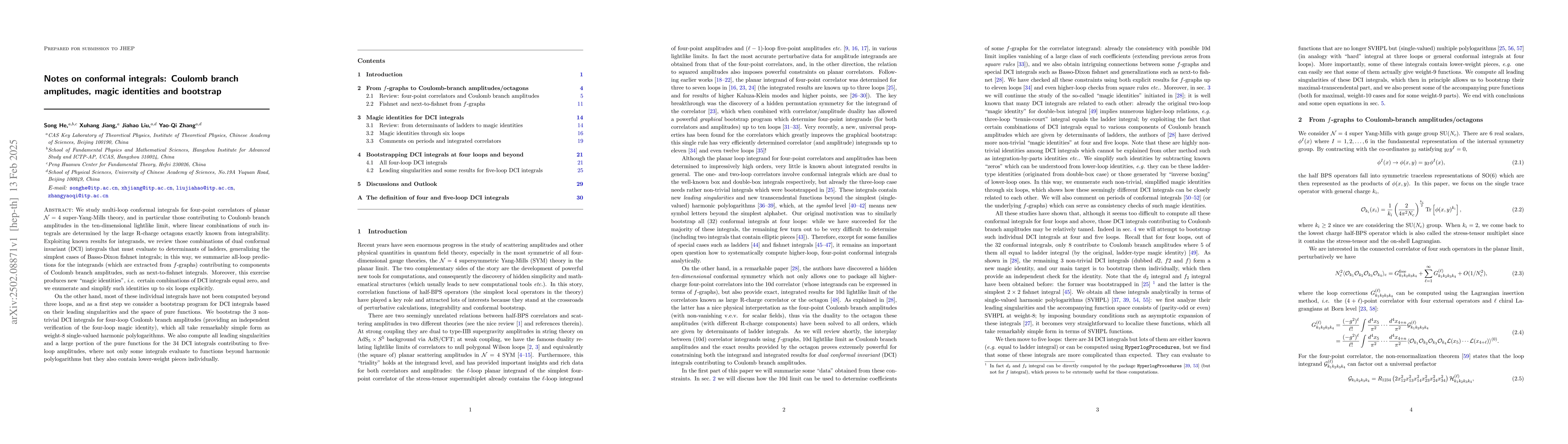 Thumbnail for Notes on conformal integrals: Coulomb branch amplitudes, magic
  identities and bootstrap