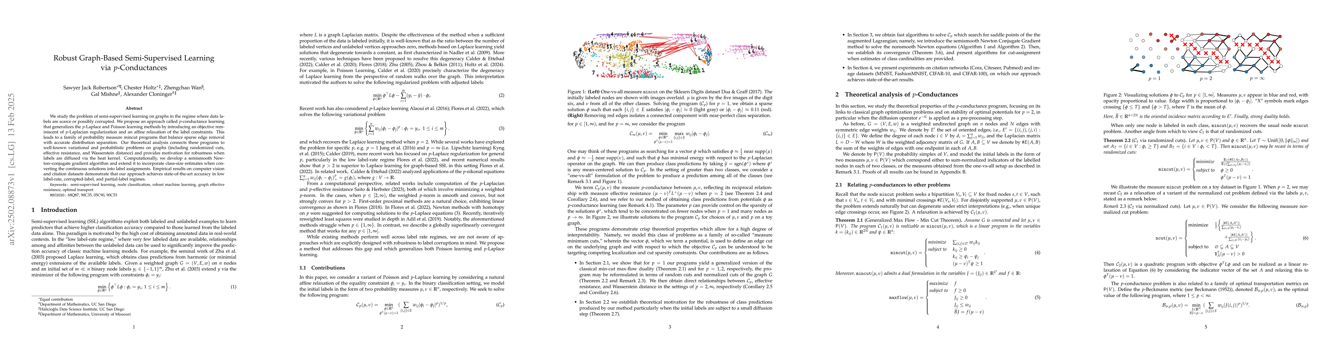 Thumbnail for Robust Graph-Based Semi-Supervised Learning via $p$-Conductances