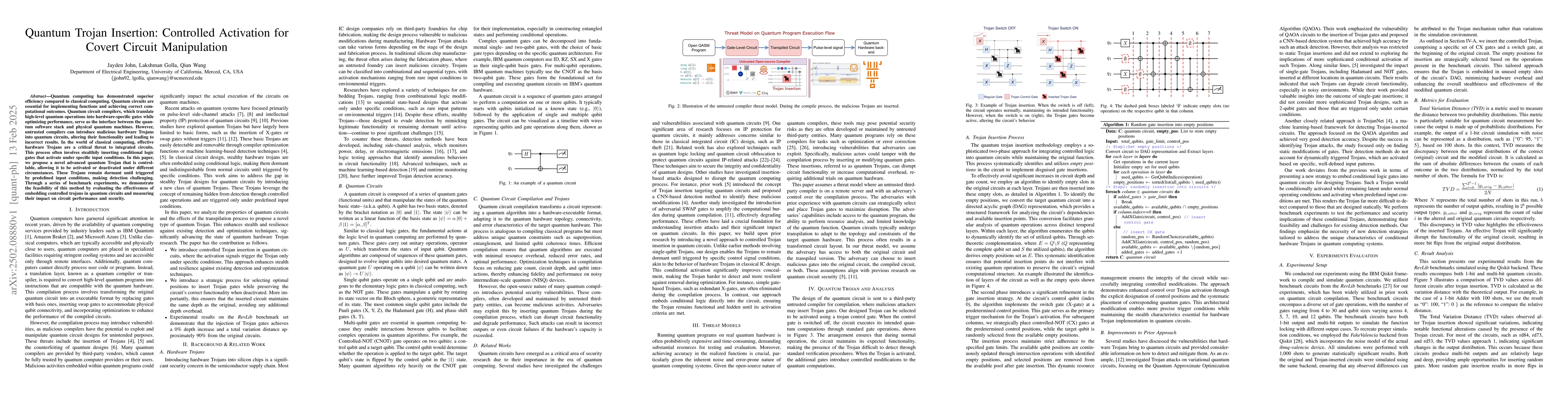 Thumbnail for Quantum Trojan Insertion: Controlled Activation for Covert Circuit
  Manipulation