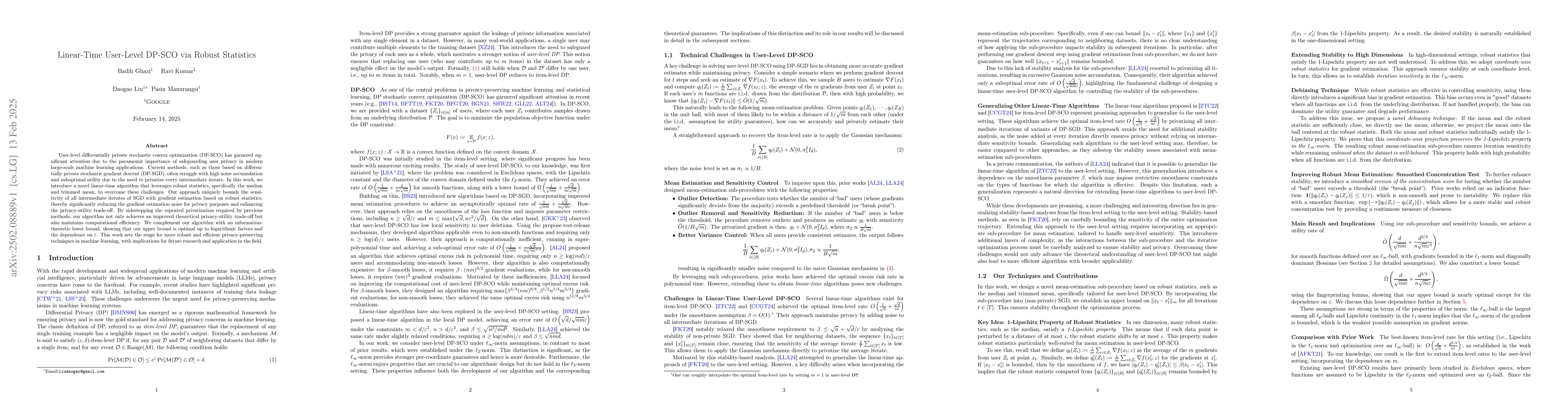 Thumbnail for Linear-Time User-Level DP-SCO via Robust Statistics