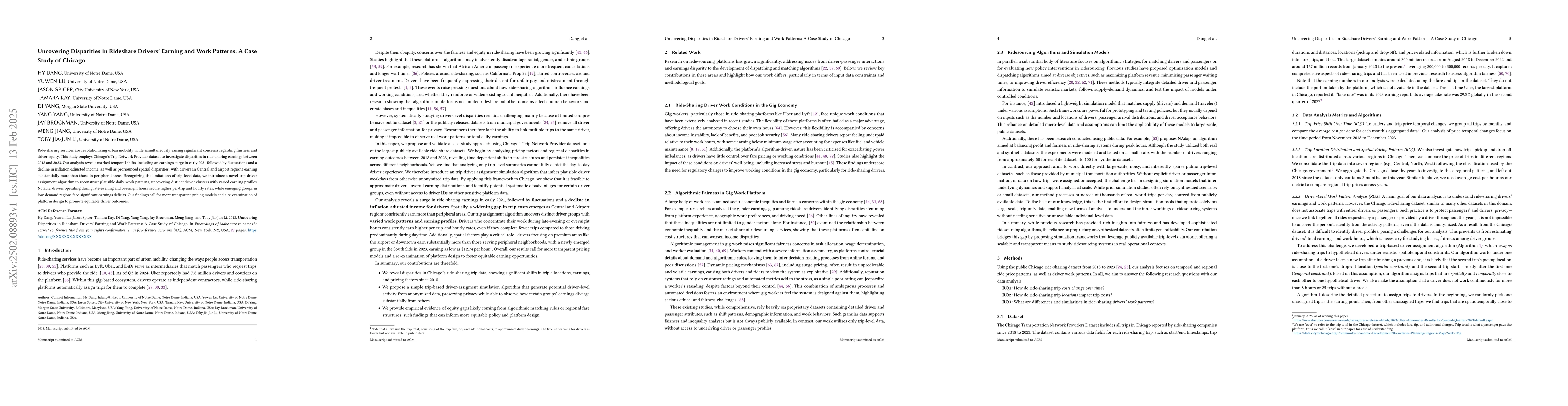 Thumbnail for Uncovering Disparities in Rideshare Drivers Earning and Work Patterns: A
  Case Study of Chicago