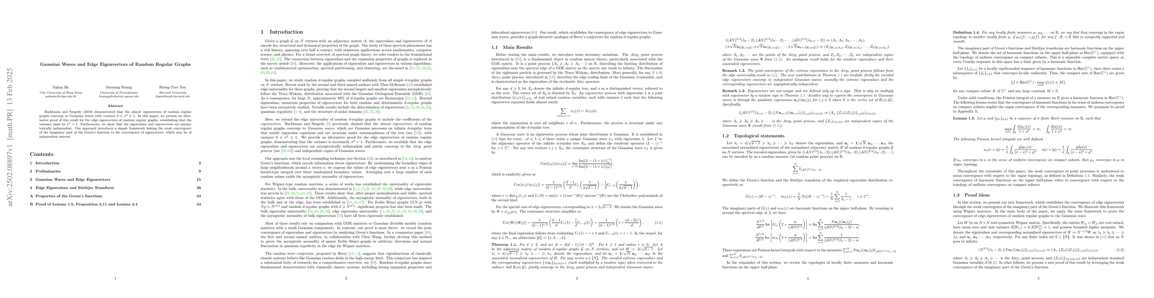 Thumbnail for Gaussian Waves and Edge Eigenvectors of Random Regular Graphs