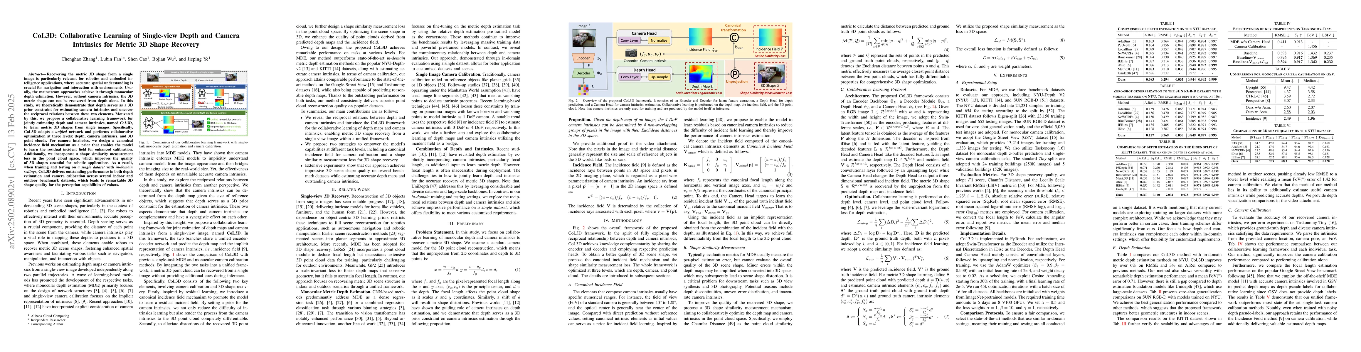 Thumbnail for CoL3D: Collaborative Learning of Single-view Depth and Camera Intrinsics
  for Metric 3D Shape Recovery