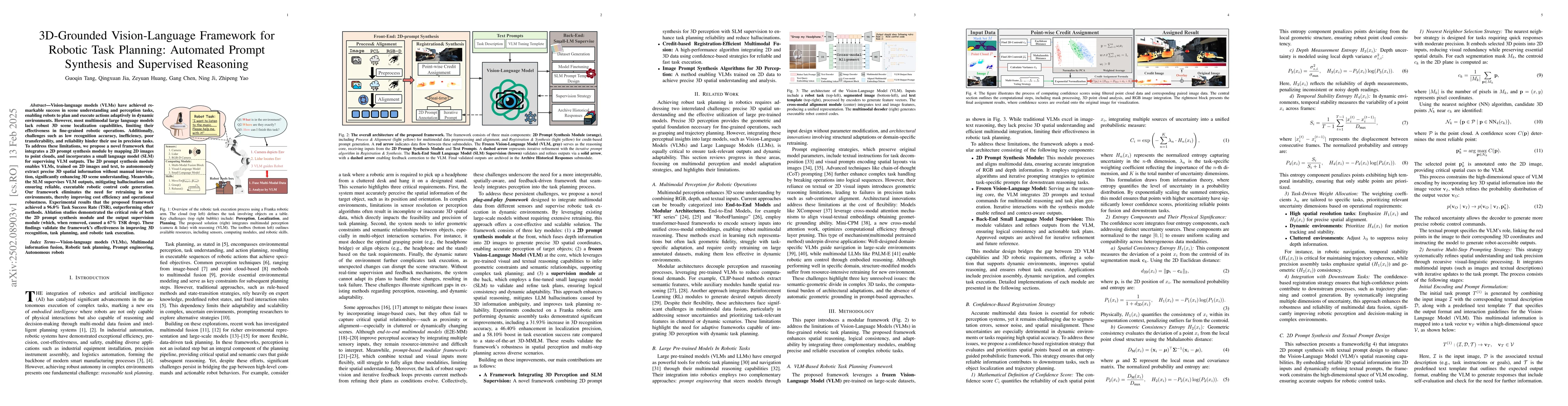 Thumbnail for 3D-Grounded Vision-Language Framework for Robotic Task Planning:
  Automated Prompt Synthesis and Supervised Reasoning