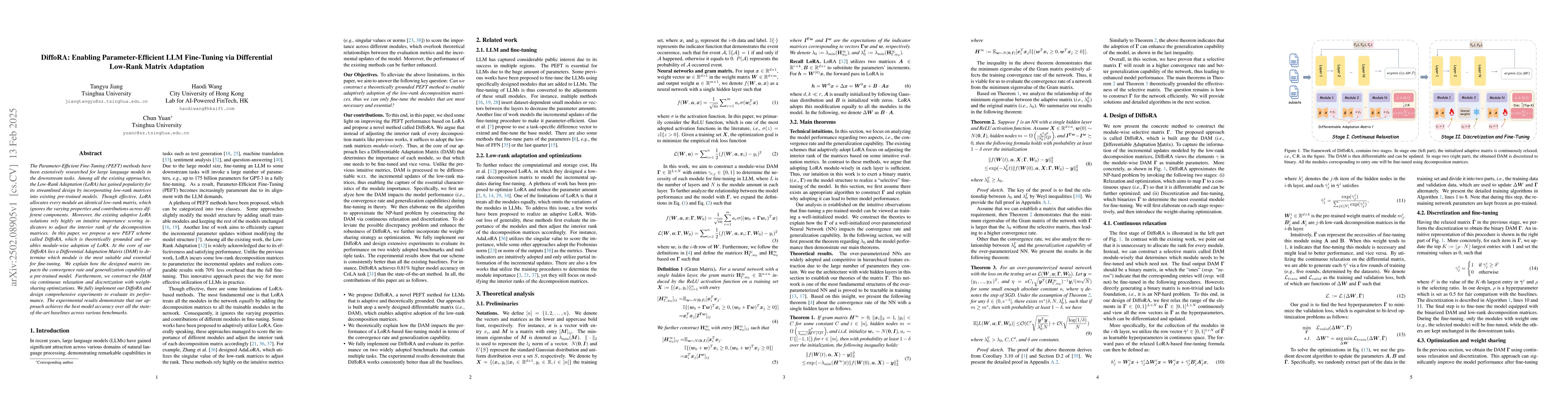 Thumbnail for DiffoRA: Enabling Parameter-Efficient LLM Fine-Tuning via Differential
  Low-Rank Matrix Adaptation