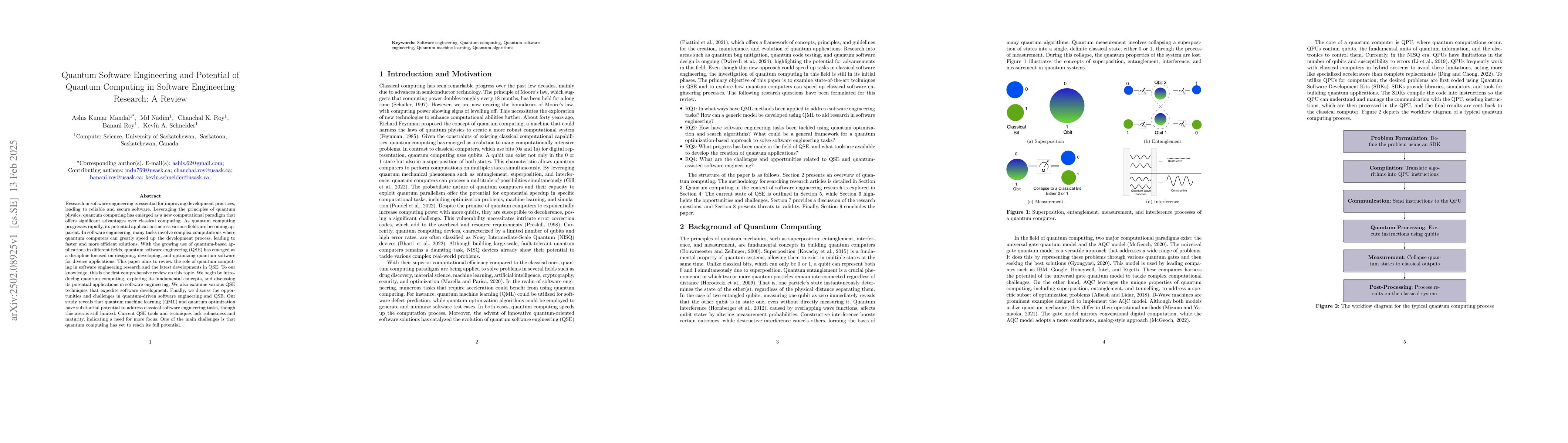 Thumbnail for Quantum Software Engineering and Potential of Quantum Computing in
  Software Engineering Research: A Review