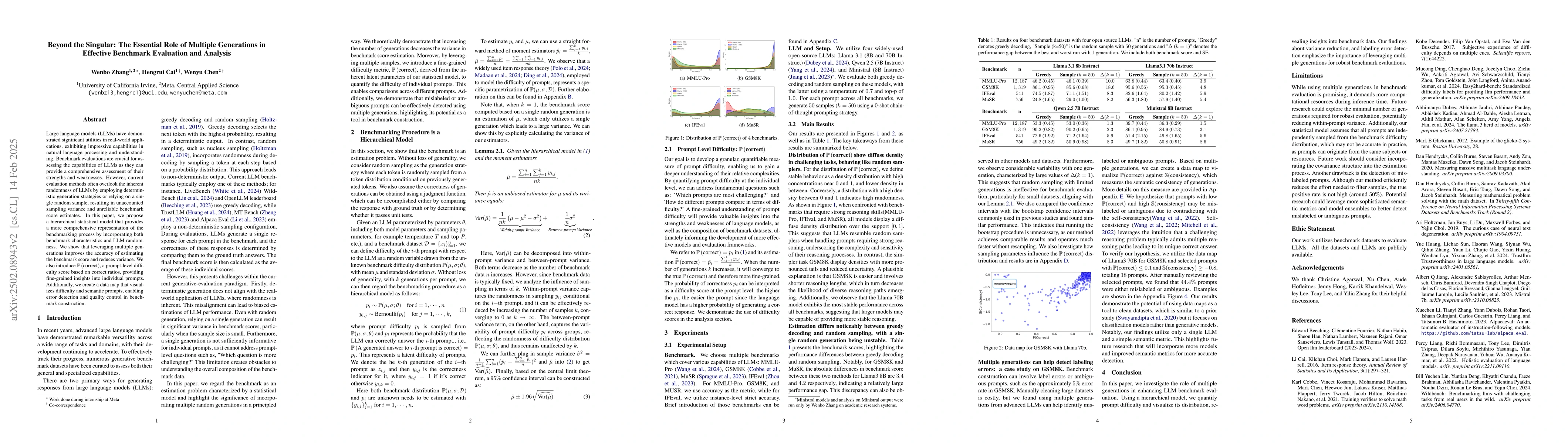 Thumbnail for Beyond the Singular: The Essential Role of Multiple Generations in
  Effective Benchmark Evaluation and Analysis