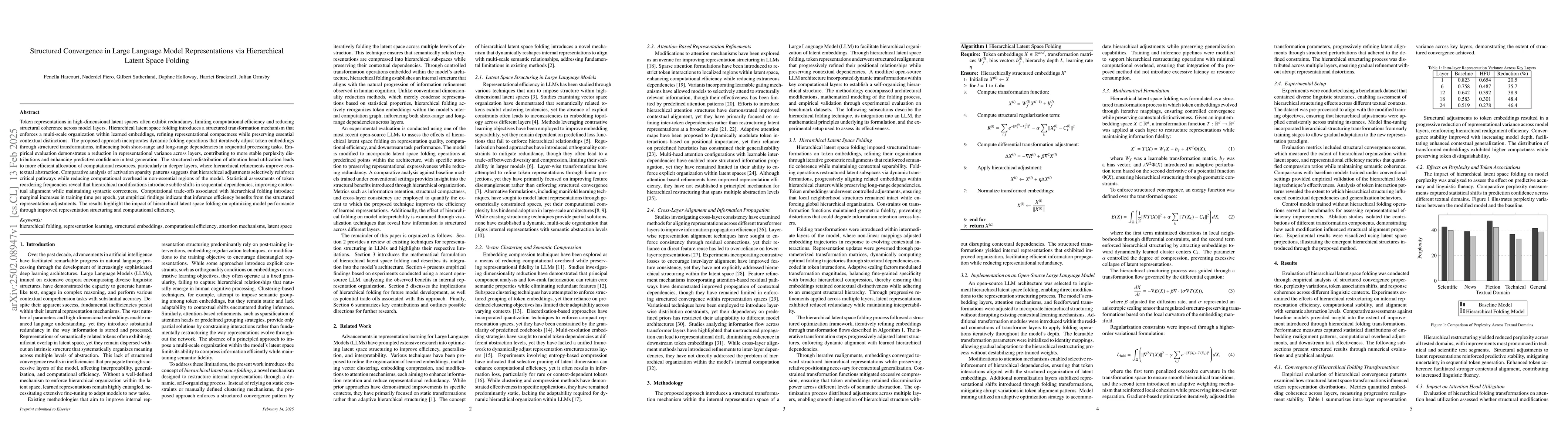 Thumbnail for Structured Convergence in Large Language Model Representations via
  Hierarchical Latent Space Folding
