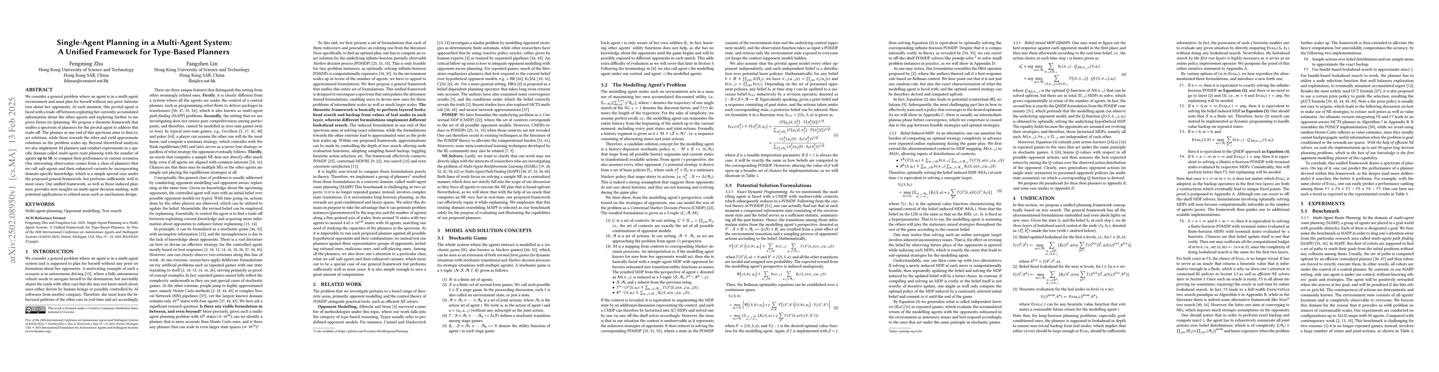 Thumbnail for Single-Agent Planning in a Multi-Agent System: A Unified Framework for
  Type-Based Planners