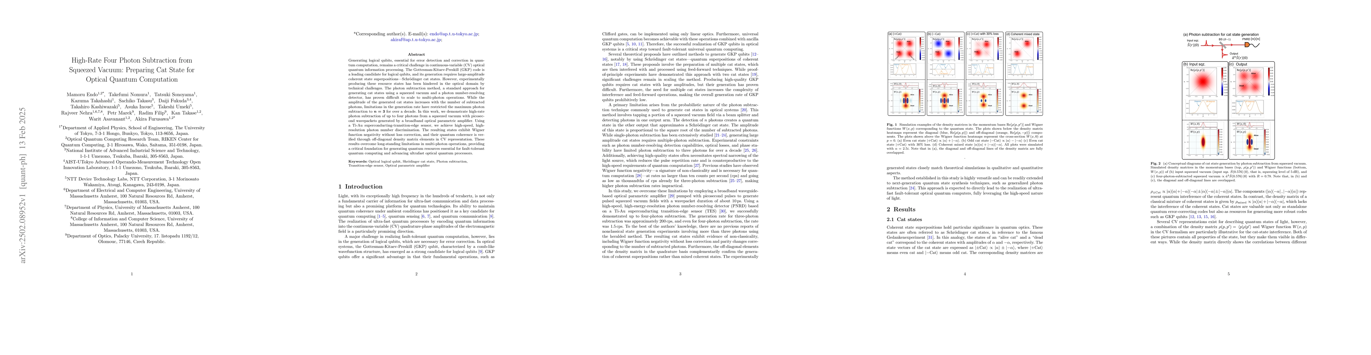 Thumbnail for High-Rate Four Photon Subtraction from Squeezed Vacuum: Preparing Cat
  State for Optical Quantum Computation