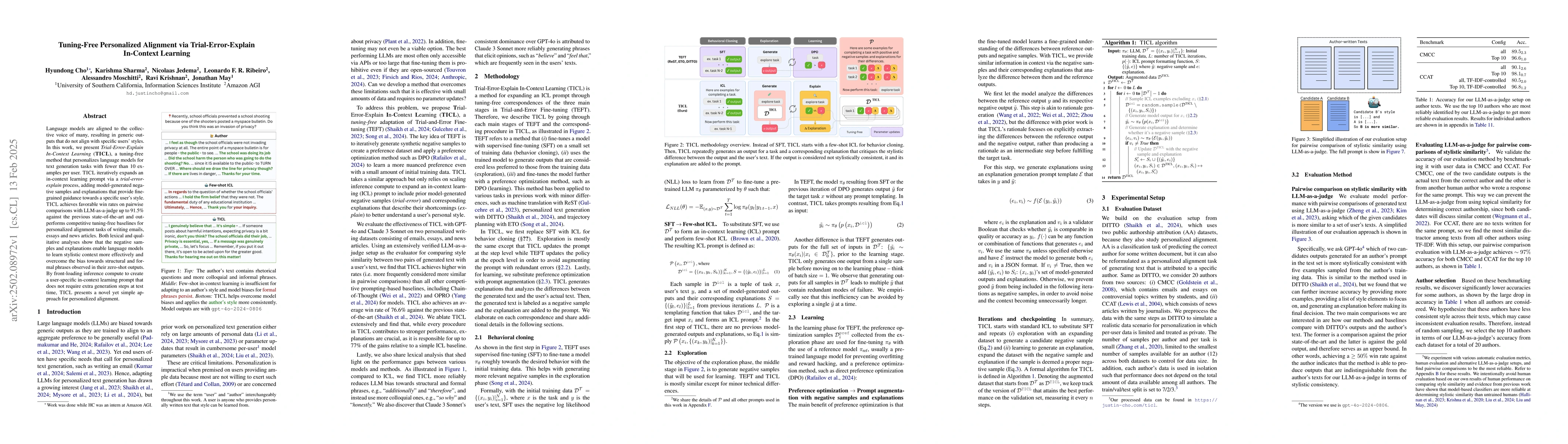 Thumbnail for Tuning-Free Personalized Alignment via Trial-Error-Explain In-Context
  Learning