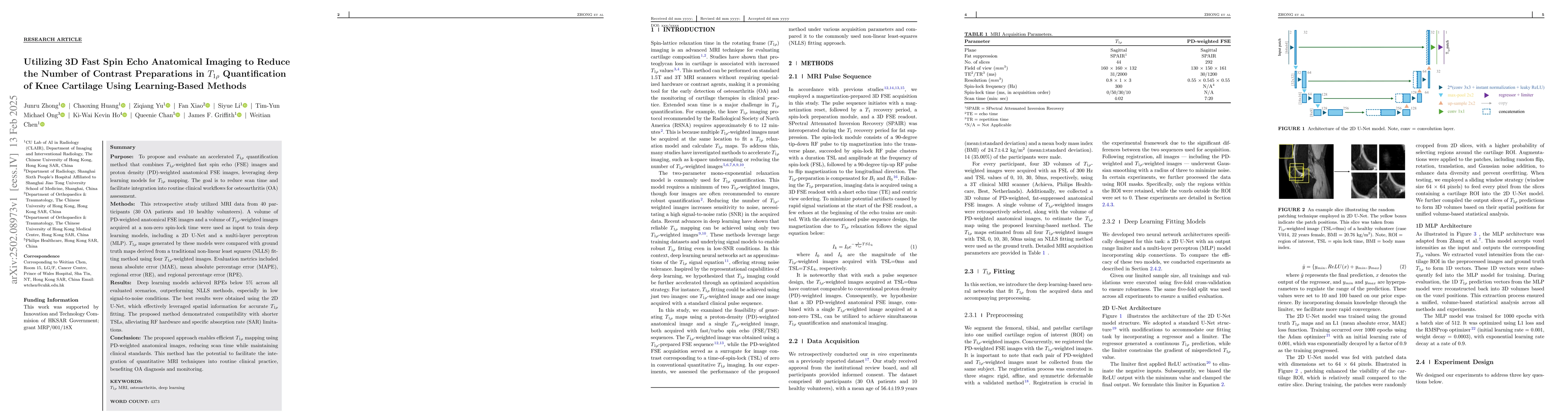 Thumbnail for Utilizing 3D Fast Spin Echo Anatomical Imaging to Reduce the Number of
  Contrast Preparations in $T_{1ρ}$ Quantification of Knee Cartilage Using
  Learning-Based Methods