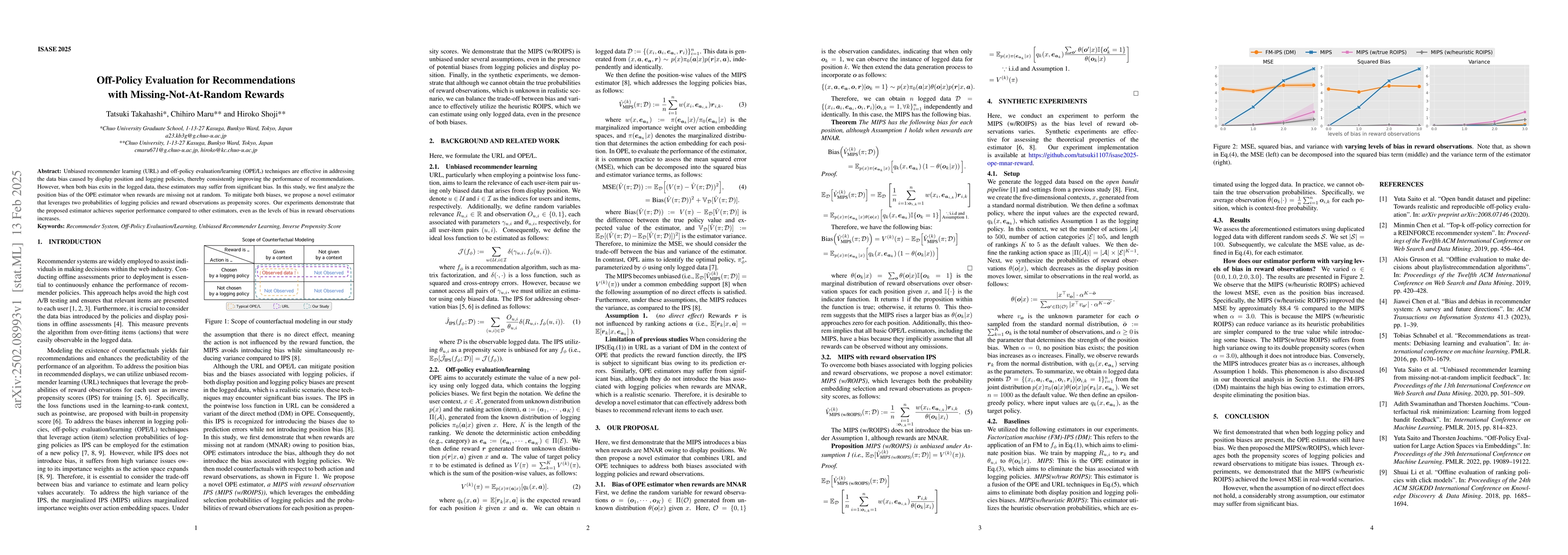 Thumbnail for Off-Policy Evaluation for Recommendations with Missing-Not-At-Random
  Rewards