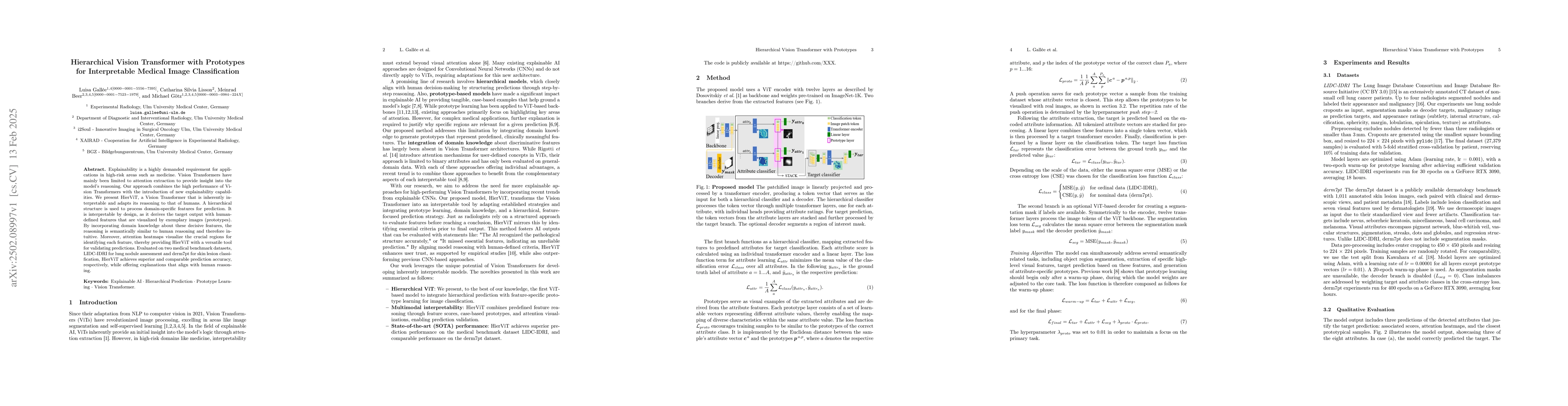 Thumbnail for Hierarchical Vision Transformer with Prototypes for Interpretable
  Medical Image Classification