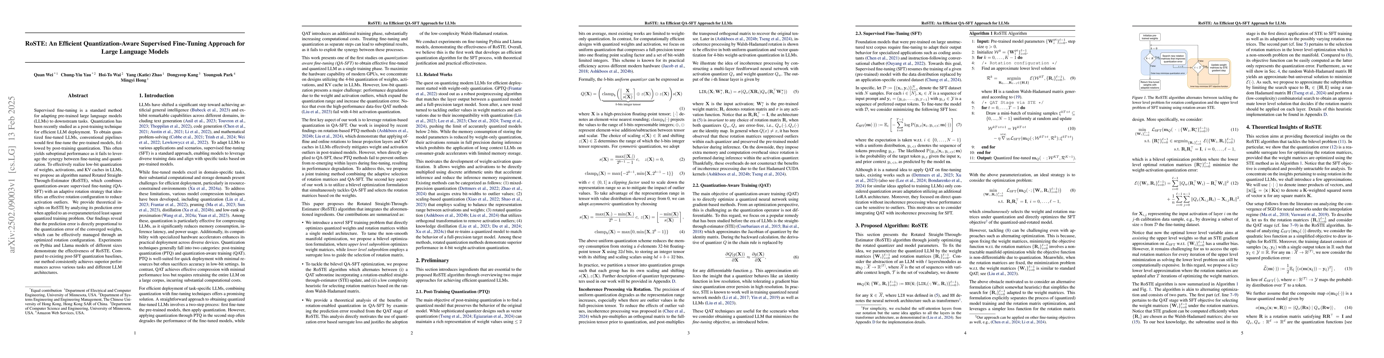 Thumbnail for RoSTE: An Efficient Quantization-Aware Supervised Fine-Tuning Approach
  for Large Language Models