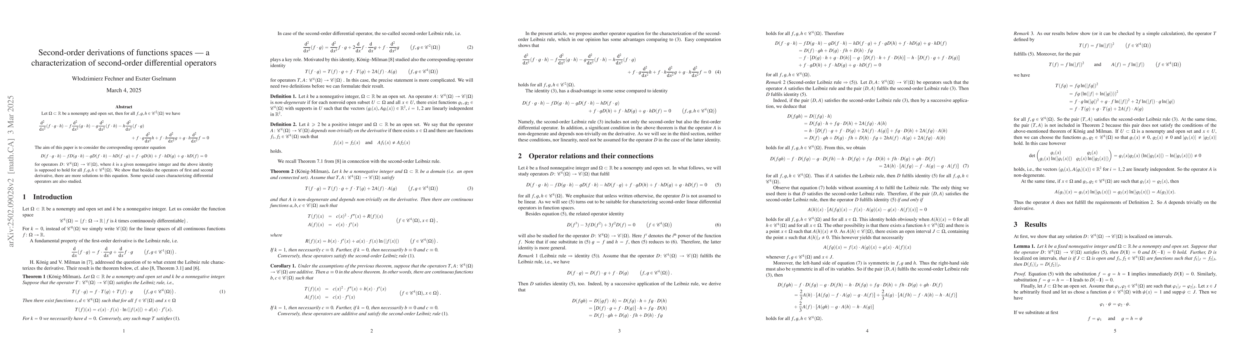 Thumbnail for Second-order derivations of functions spaces -- a characterization of
  second-order differential operators