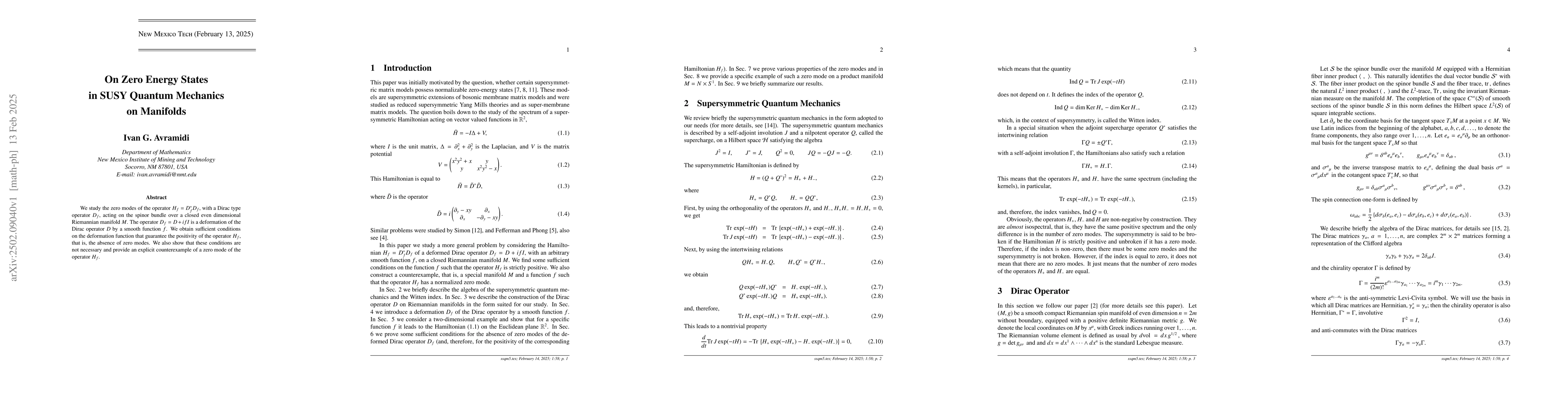 Thumbnail for On Zero Energy States in SUSY Quantum Mechanics on Manifolds