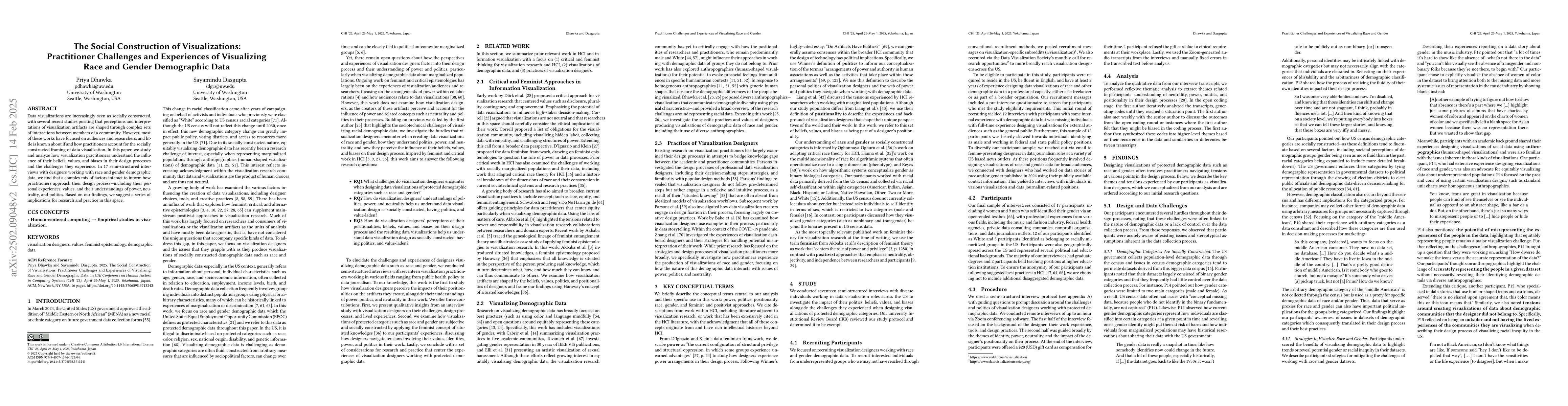 Thumbnail for The Social Construction of Visualizations: Practitioner Challenges and
  Experiences of Visualizing Race and Gender Demographic Data