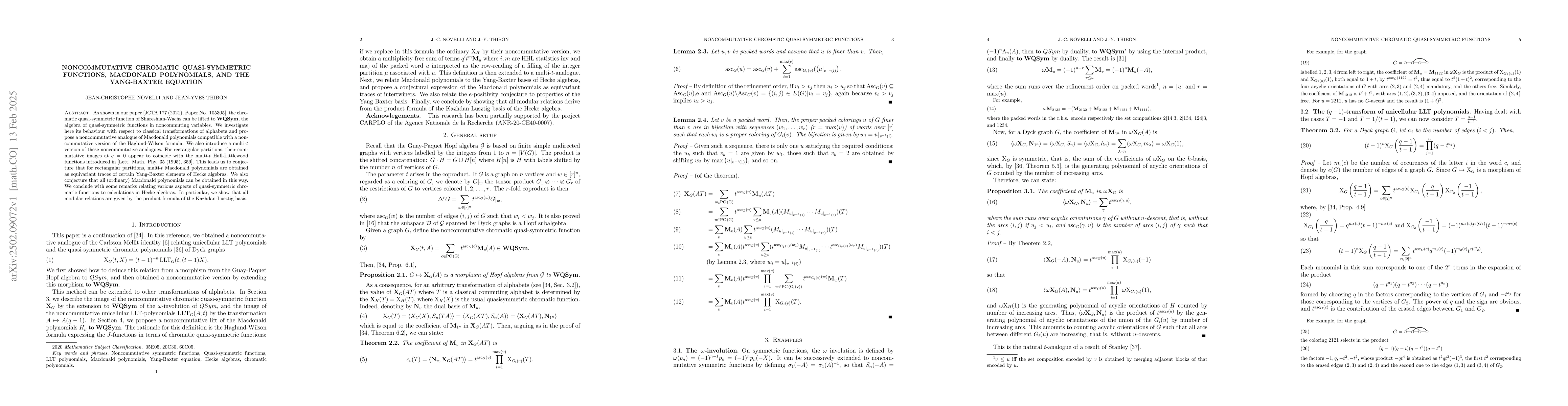 Thumbnail for Noncommutative chromatic quasi-symmetric functions, Macdonald
  polynomials, and the Yang-Baxter equation