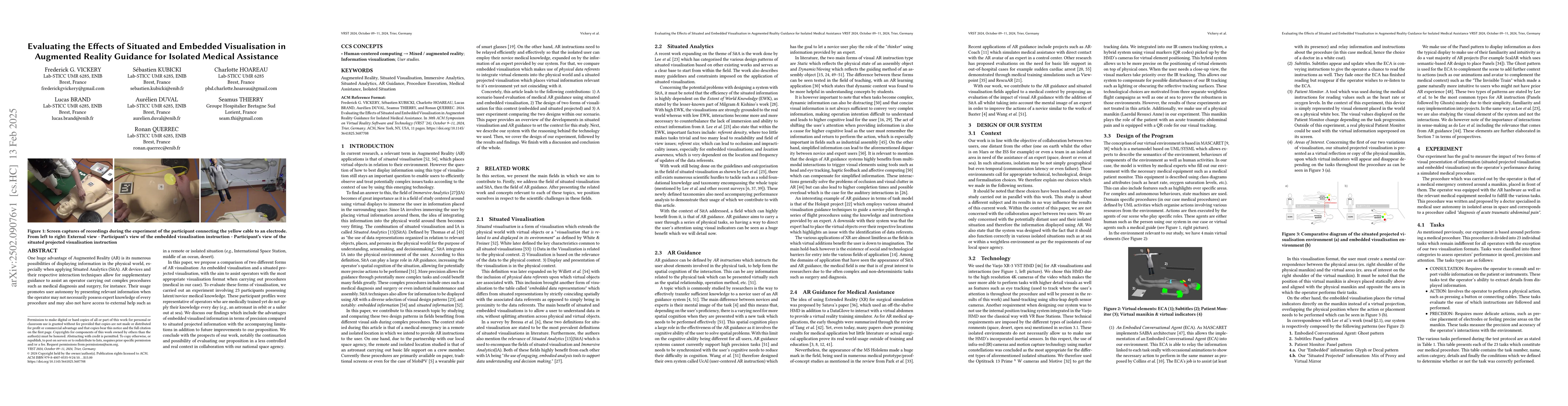 Thumbnail for Evaluating the Effects of Situated and Embedded Visualisation in
  Augmented Reality Guidance for Isolated Medical Assistance