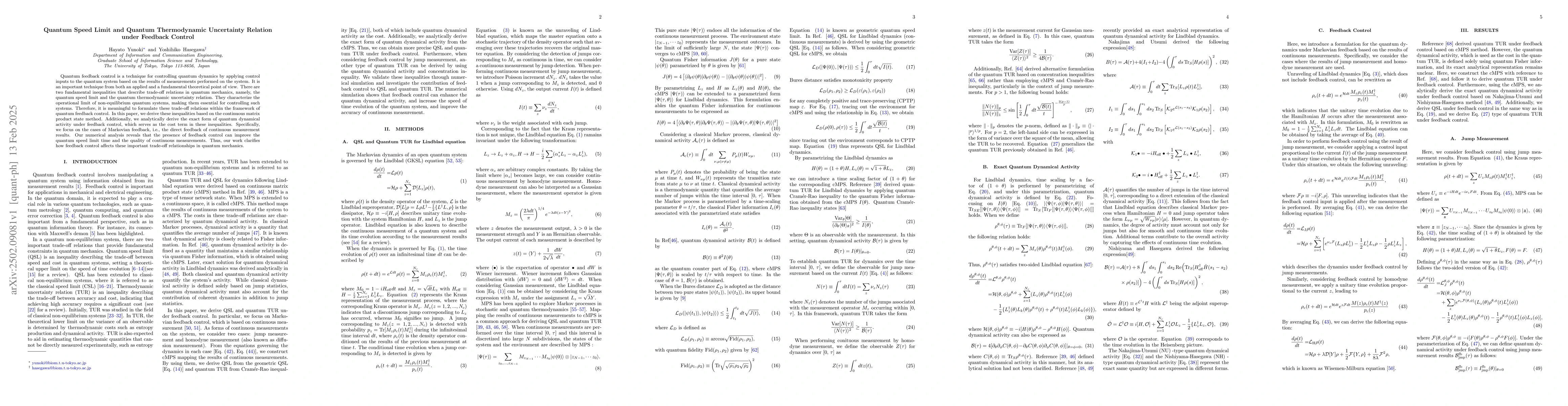 Thumbnail for Quantum Speed Limit and Quantum Thermodynamic Uncertainty Relation under
  Feedback Control
