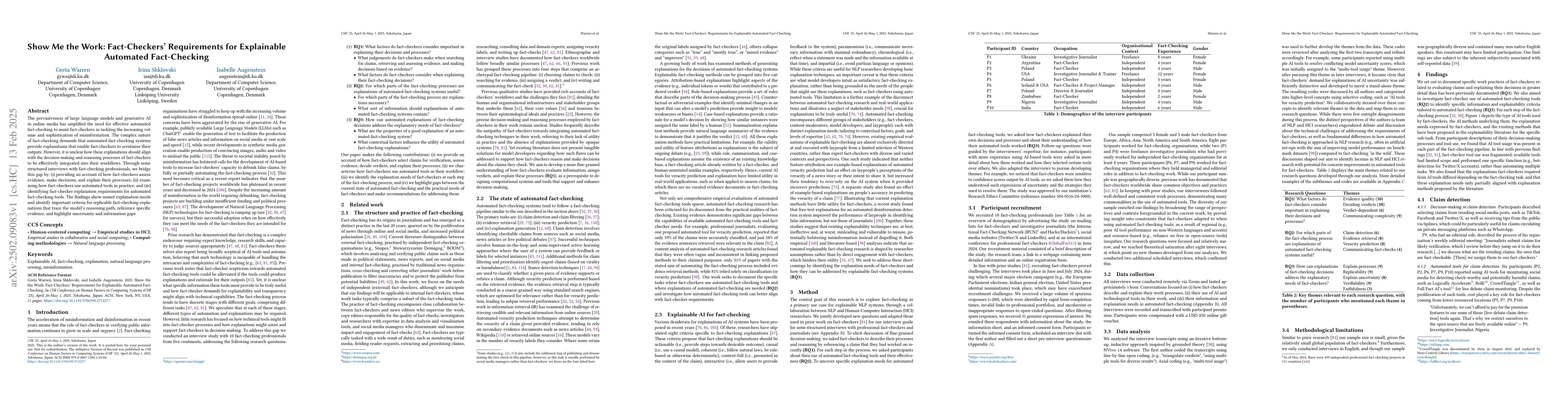 Thumbnail for Show Me the Work: Fact-Checkers' Requirements for Explainable Automated
  Fact-Checking