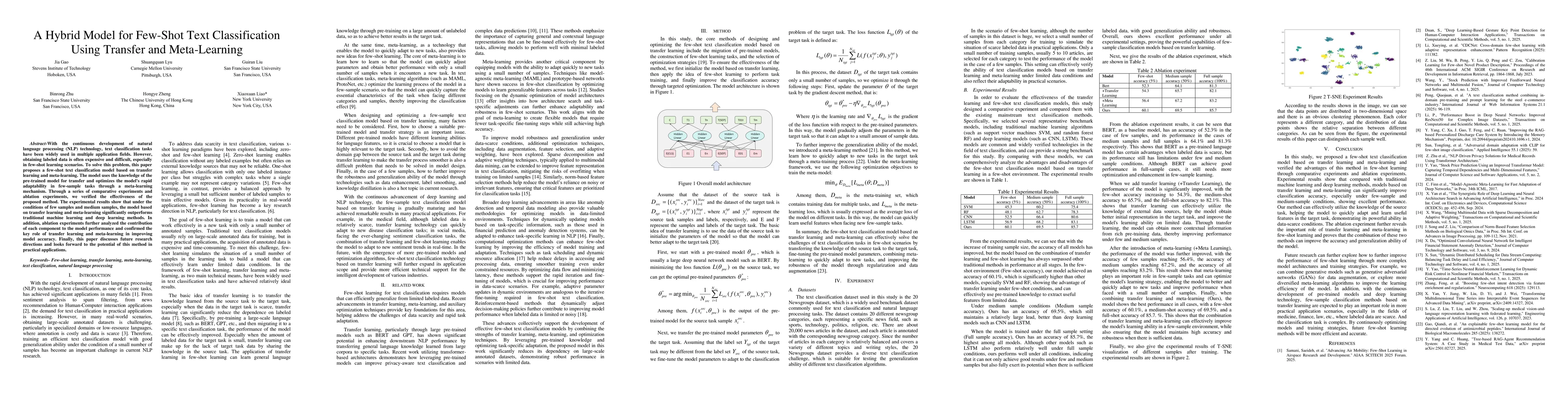 Thumbnail for A Hybrid Model for Few-Shot Text Classification Using Transfer and
  Meta-Learning