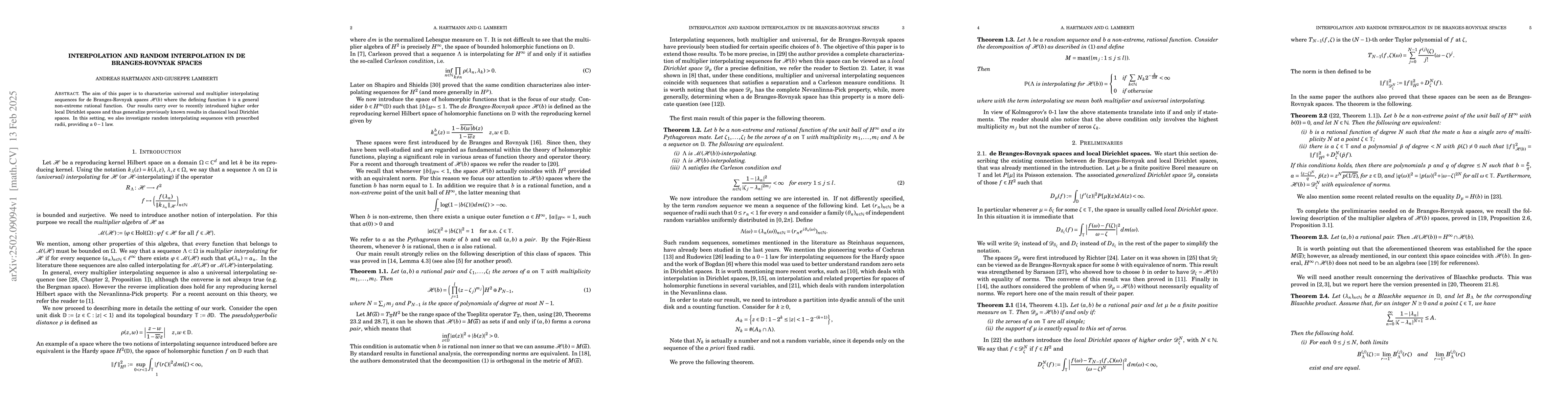 Thumbnail for Interpolation and random interpolation in de Branges-Rovnyak spaces