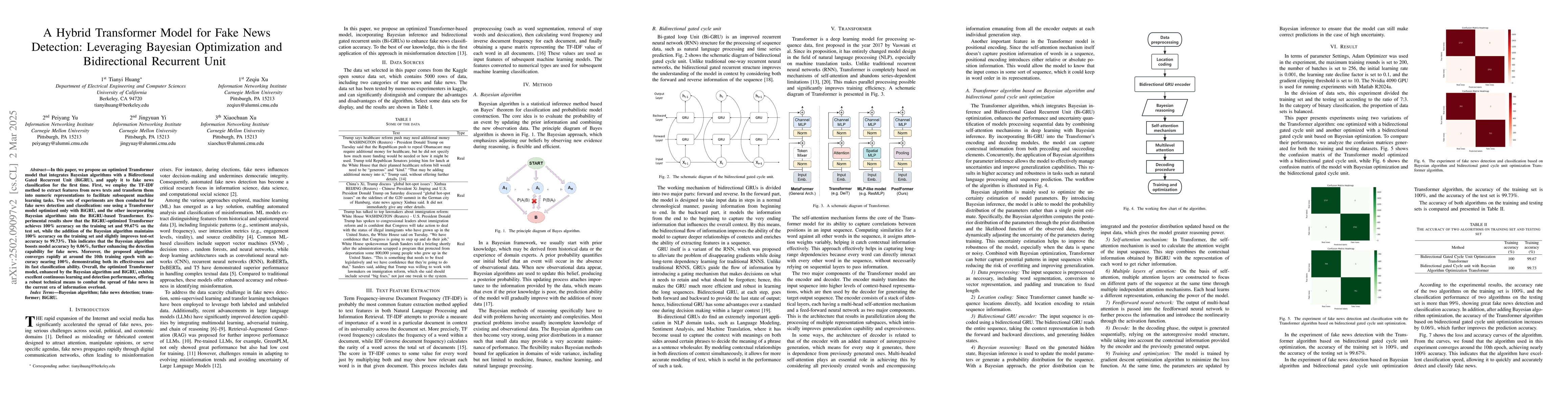 Thumbnail for A Hybrid Transformer Model for Fake News Detection: Leveraging Bayesian
  Optimization and Bidirectional Recurrent Unit