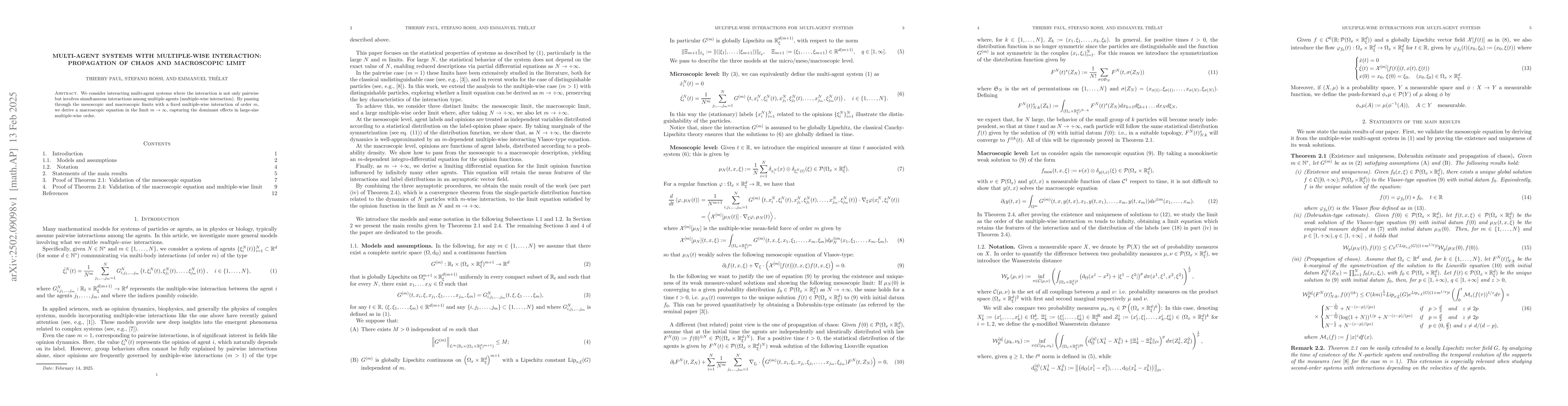 Thumbnail for Multi-agent systems with multiple-wise interaction: Propagation of chaos
  and macroscopic limit